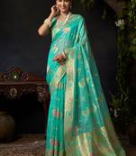 Sky blue organza khadi with jhallar festive wear saree