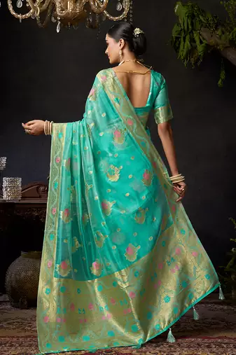 Sky blue organza khadi with jhallar festive wear saree