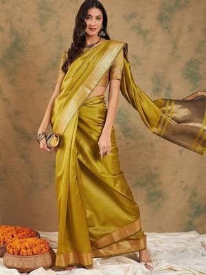 Lime organza zari kanjeevaram saree 5