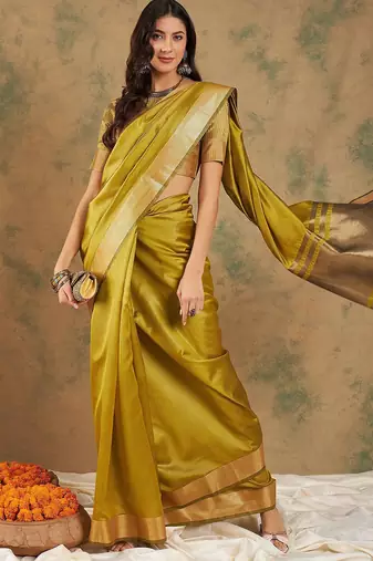 Lime organza zari kanjeevaram saree
