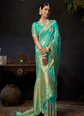 Sky blue organza khadi with jhallar festive wear saree 4
