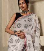 White floral printed  cotton saree
