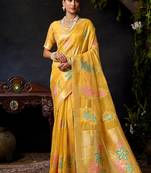 Mustard organza khadi with jhallar festive wear saree