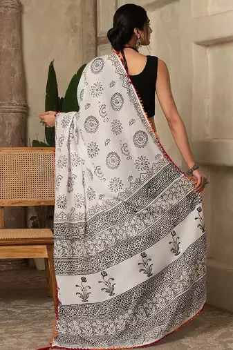 White floral printed  cotton saree
