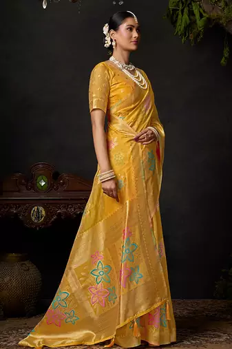 Mustard organza khadi with jhallar festive wear saree