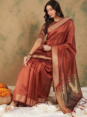 Rust woven design organza sarees 1