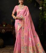 Baby pink organza khadi with jhallar festive wear saree