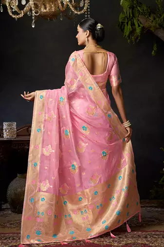Baby pink organza khadi with jhallar festive wear saree