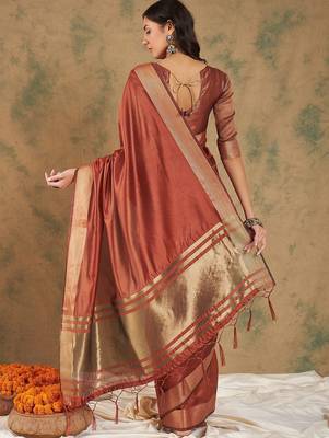 Rust woven design organza sarees 4