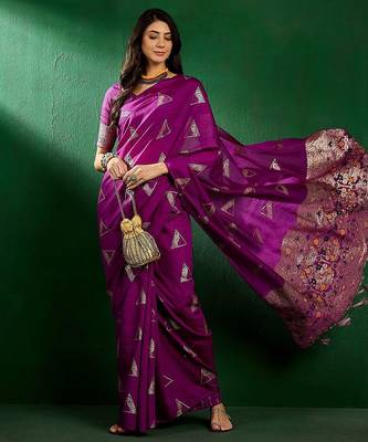 Purple geometric woven design banarasi saree 1