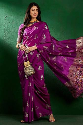 Purple geometric woven design banarasi saree