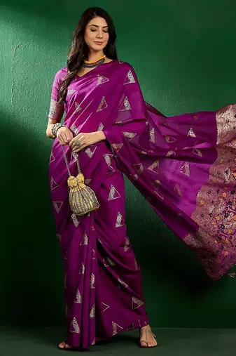 Purple geometric woven design banarasi saree
