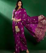Purple geometric woven design banarasi saree
