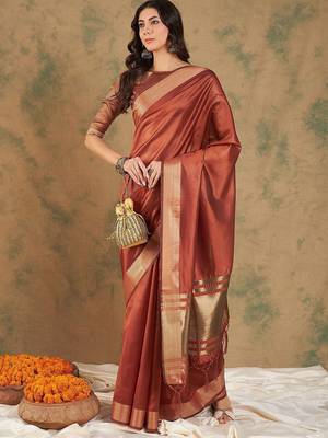 Rust woven design organza sarees 5