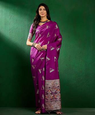 Purple geometric woven design banarasi saree 2