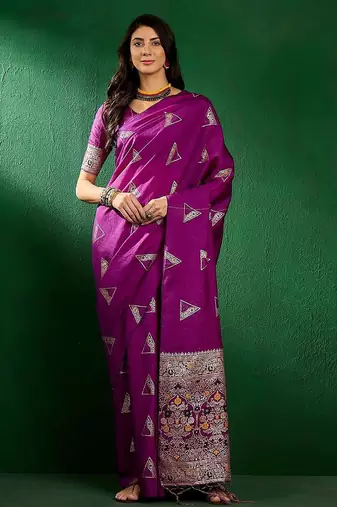 Purple geometric woven design banarasi saree