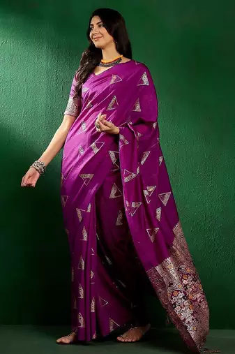 Purple geometric woven design banarasi saree
