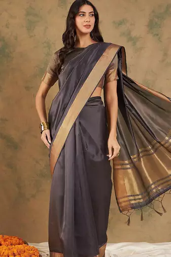 Navy blue organza zari kanjeevaram saree