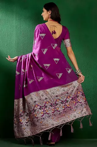 Purple geometric woven design banarasi saree