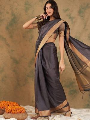 Navy blue organza zari kanjeevaram saree 3