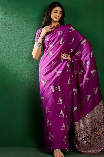 Purple geometric woven design banarasi saree
