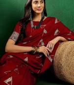 Red red geometric woven designed zari sarees