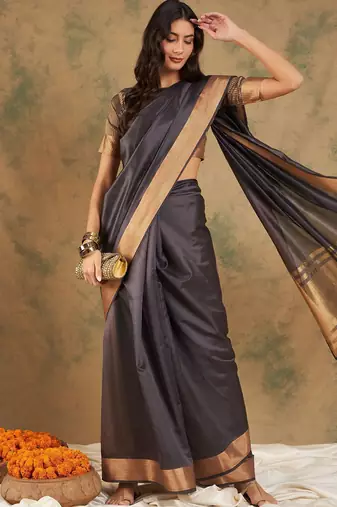 Navy blue organza zari kanjeevaram saree