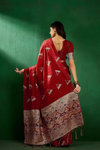 Red red geometric woven designed zari sarees