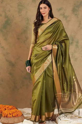 Green woven design organza sarees