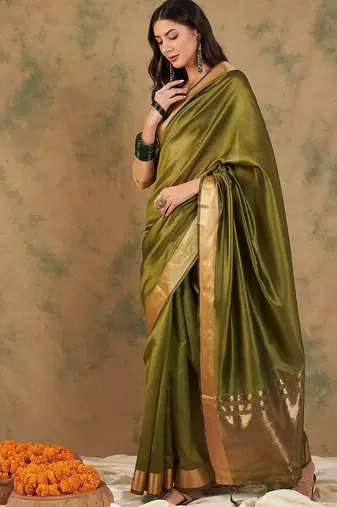 Green woven design organza sarees