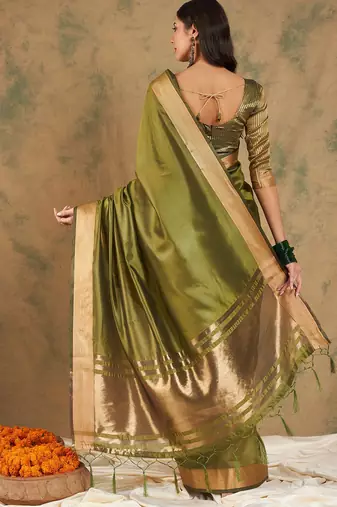 Green woven design organza sarees