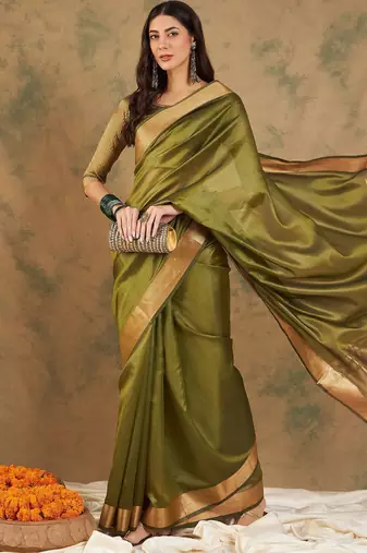 Green woven design organza sarees