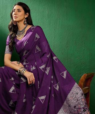 Purple purple ethnic motifs woven design banarasi saree 1