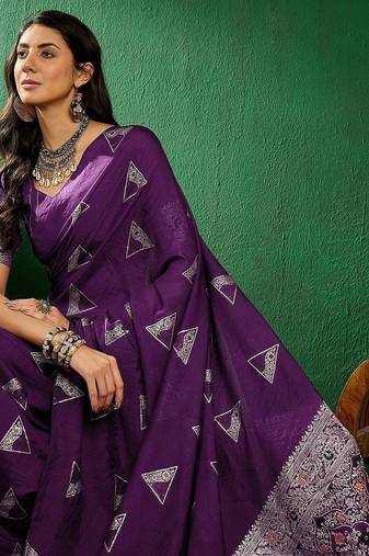 Purple purple ethnic motifs woven design banarasi saree