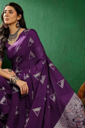 Purple purple ethnic motifs woven design banarasi saree