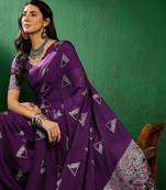 Purple purple ethnic motifs woven design banarasi saree