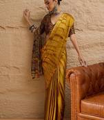 Mustard women mustard printed crepe saree