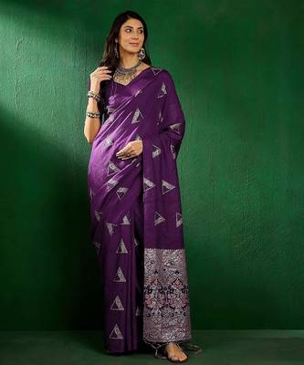 Purple purple ethnic motifs woven design banarasi saree 2