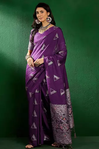 Purple purple ethnic motifs woven design banarasi saree