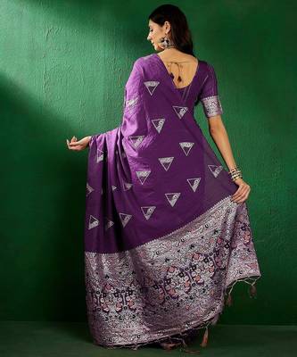 Purple purple ethnic motifs woven design banarasi saree 4