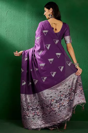 Purple purple ethnic motifs woven design banarasi saree
