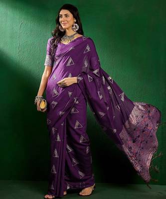 Purple purple ethnic motifs woven design banarasi saree 5