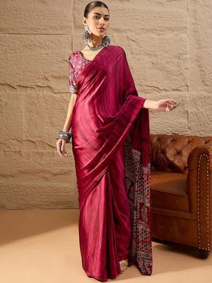 Pink women pink printed block print sarees 1