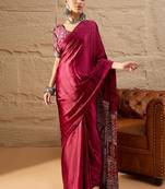 Pink women pink printed block print sarees