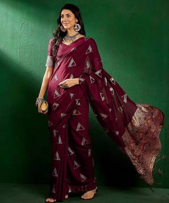 Maroon ethnic motifs woven design banarasi saree 1