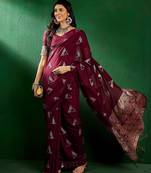 Maroon ethnic motifs woven design banarasi saree