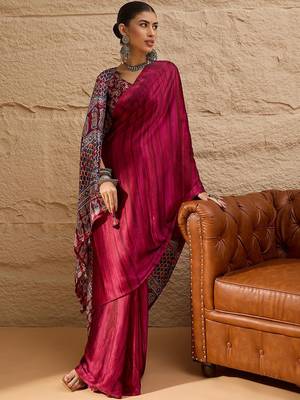 Pink women pink printed block print sarees 4