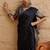 Black women ethnic block printed poly crepe saree