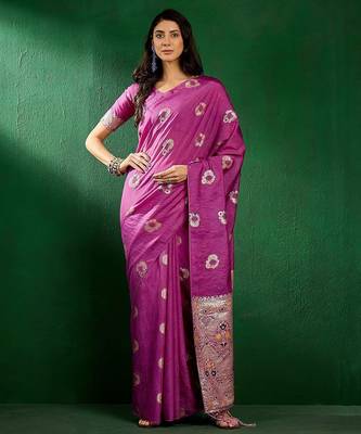 Lavender lavender ethnic motifs woven design banarasi saree 2