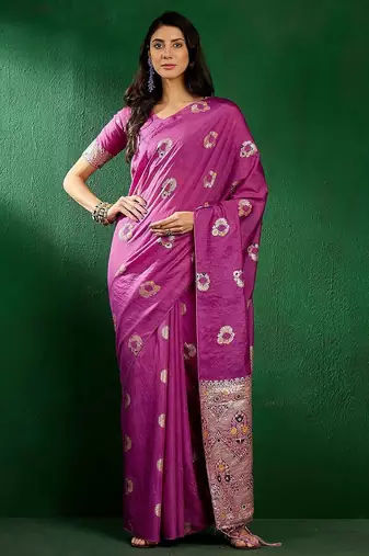 Lavender lavender ethnic motifs woven design banarasi saree
